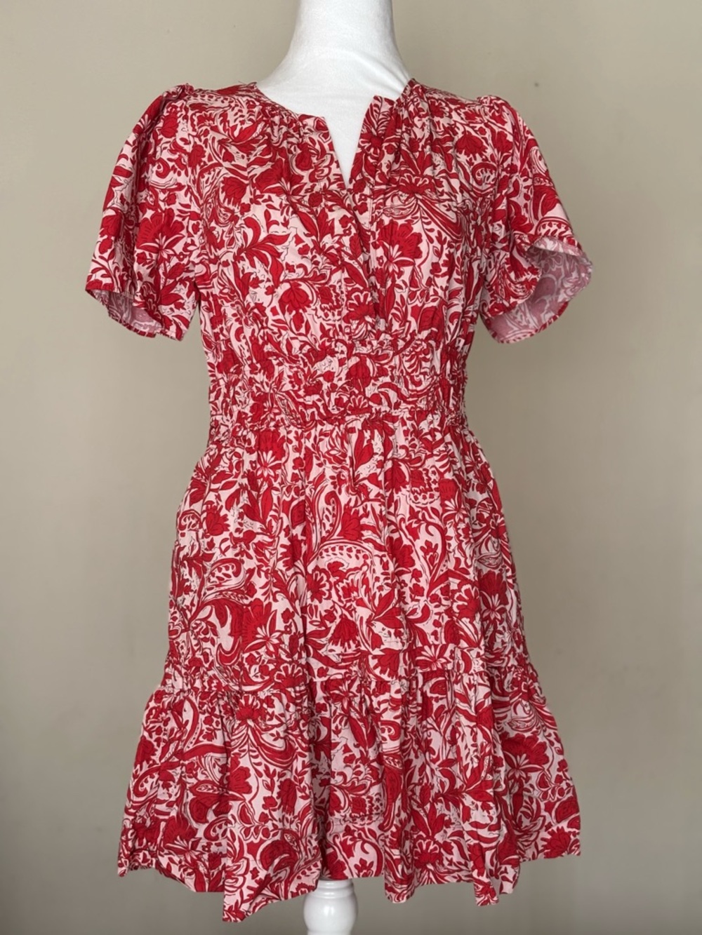Anthropologie Somerset Red Floral Tiered Mini Dress